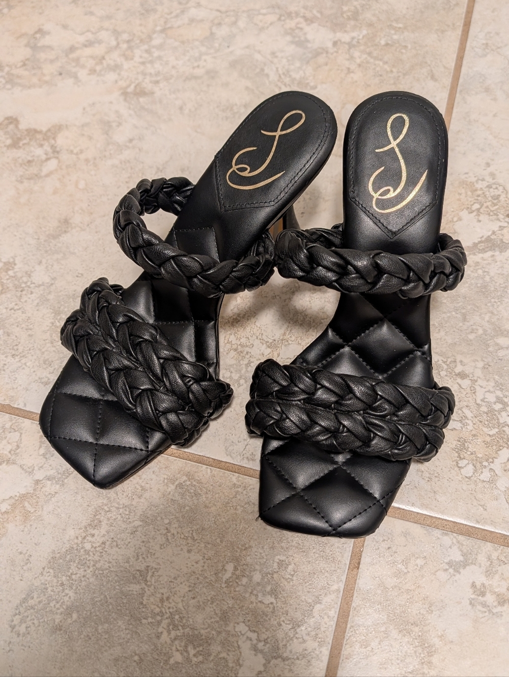 Sam Edelman Black Braided Double-Strap Slide Heels